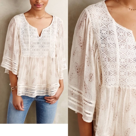 Anthropologie Tops - Anthropologie Silk Peasant Blouse by Meadow Rue M